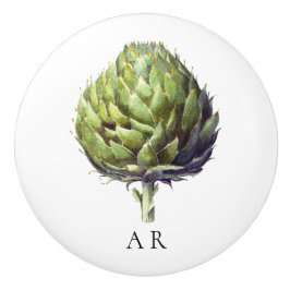 Monogram grönt vintage stil Artichoke-blomma Knopp