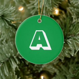 Monogram grönt, vit anpassningsbar, första jul julgransprydnad keramik