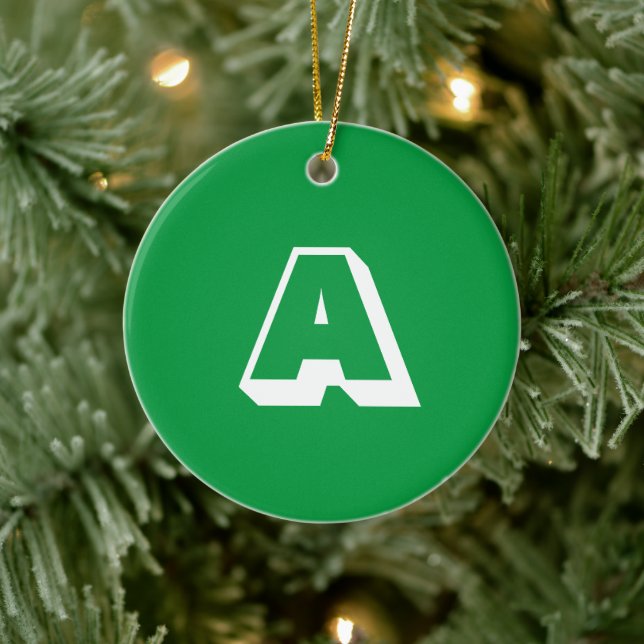Monogram grönt, vit anpassningsbar, första jul julgransprydnad keramik (Träd)