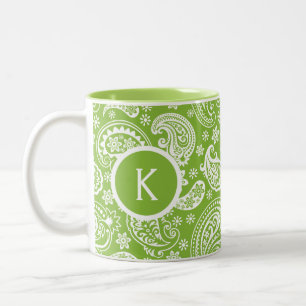 Monogram Grönt & vit Vintage Paisley Två-Tonad Mugg