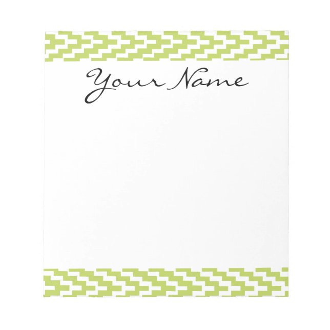 Monogram Grönt White Ikat Chevron Zig Zag Mönster Anteckningsblock (Framsida)