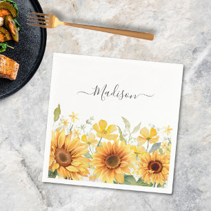 Monogram Gul Blomma Solros Blommig Botanisk Pappersservett