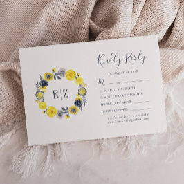 Monogram Gul Grå Blommig Krans Bröllop OSA Kort