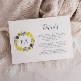Monogram Gul Grå Blommig Krans Bröllopsdetaljer Tilläggskort