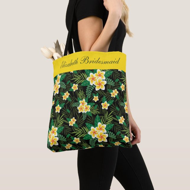 Monogram Gul Grön Blommig Botanisk Brudtärna Tygkasse (Närbild)