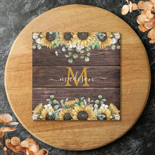 Monogram Gul Solros Eukalyptus Brun Trä Magnet