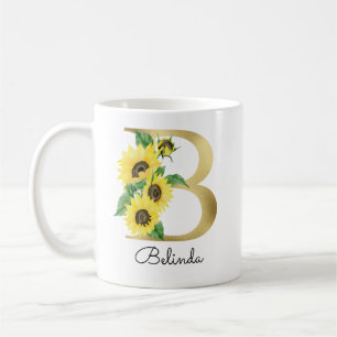 Monogram Gul Solros Girly Blommig Initial B Kaffemugg