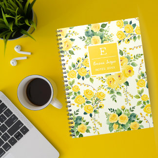 Monogram Gula blommor, estetisk Blommigt Anteckningsbok