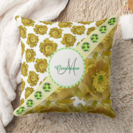 Monogram Gula blommor / Grönt Gemstones & Pearls Kudde