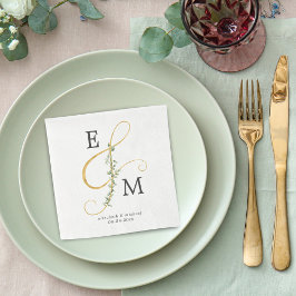 Monogram Guld Ampersand Eucalyptus Bröllop Pappersservett