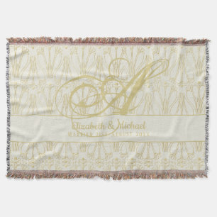 Monogram Guld ArtDeco Newlyweds Bröllop Elegant Filt