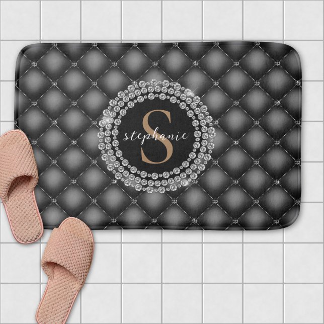 Monogram Guld Black Diamonds Tuftad Elegant Luxury Badrumsmatta (Monogram Gold Black Diamonds Tufted Elegant Luxury Bath Mat)