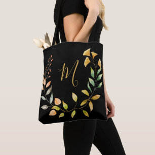 Monogram Guld Black Foliage Watercolor Tygkasse