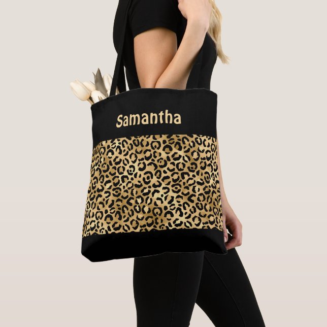 Monogram Guld Black Leopard Skriv ut Cheetah Anima Tygkasse (Närbild)