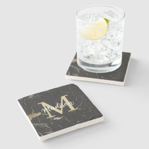 Monogram Guld Black Marble Stenunderlägg