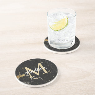 Monogram Guld Black Marble Underlägg