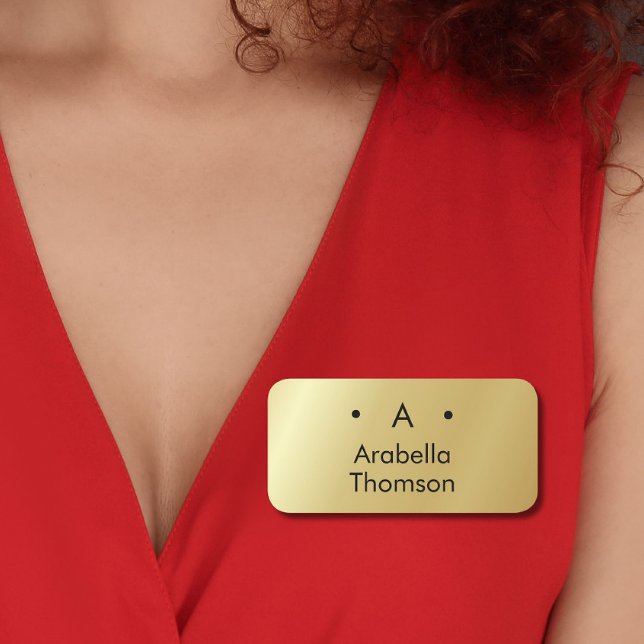 Monogram Guld Black Minimalist Elegant Modern Namnbricka (Skapare uppladdad)