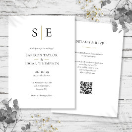 Monogram Guld Black QR-kod Bröllop Inbjudningar