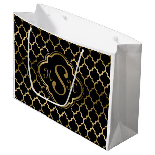 Monogram Guld & Black Quatrefoil Mönster
