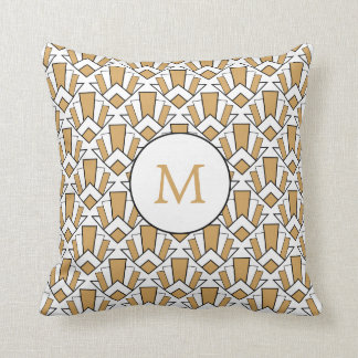 Monogram Guld, Black, White Art Deco Fläkt Flowers Kudde
