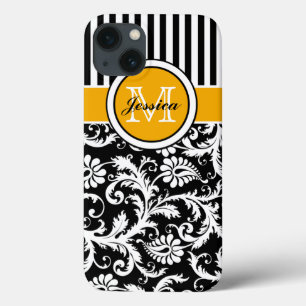 Monogram Guld Black White Stripe Damask iPad Air