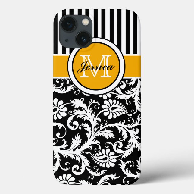 Monogram Guld Black White Stripe Damask iPad Air (Baksida)