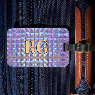 Monogram, Guld, blått och Lila, geometriska kännet Bagagebricka