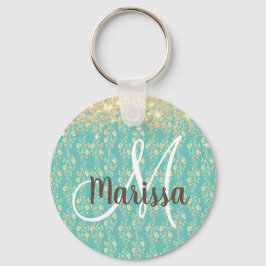 Monogram Guld Blommigt om Grönt Nyckelring