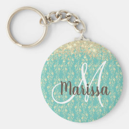 Monogram Guld Blommigt om Grönt Nyckelring