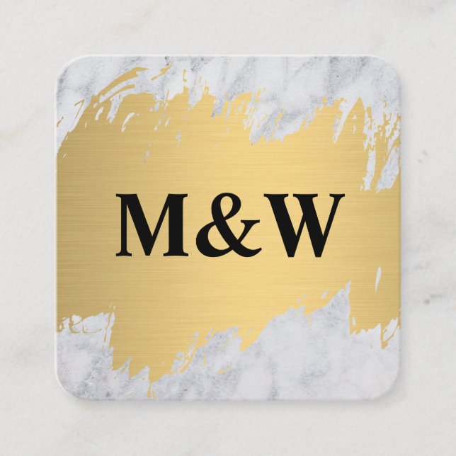 Monogram Guld Borstat och Marmor Fyrkantigt Visitkort (Framsida)