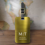 Monogram Guld Brushed Metallic Elegant Bagagebricka<br><div class="desc">Öka din resupplevelse med vår klassiska Elegant Modern Minimalist Monogram Luggage Tag-kod. Detta noggrant designade tillbehör kombinerar sömlöst elegans med contemporaryns minimalism, och ser till att ditt bagage är sofistikerat. Den här bagagetaggen är utformad med precision och noggrannhet. Den är mer än bara en praktisk artikel. Den är en personlig...</div>
