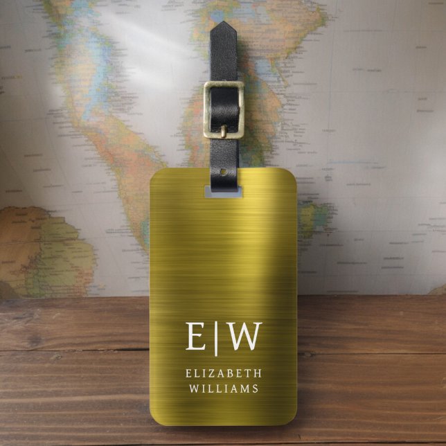 Monogram Guld Brushed Metallic Elegant Bagagebricka (Skapare uppladdad)