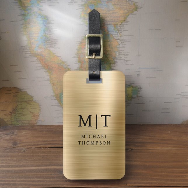 Monogram Guld Brushed Metallic Elegant Bagagebricka (Skapare uppladdad)