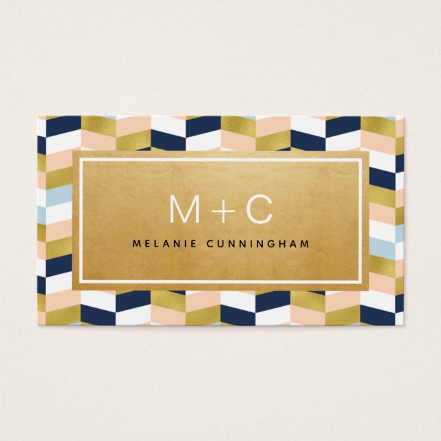 Monogram Guld Chevron Herringbone Affärskort Visitkort (Framsidan)