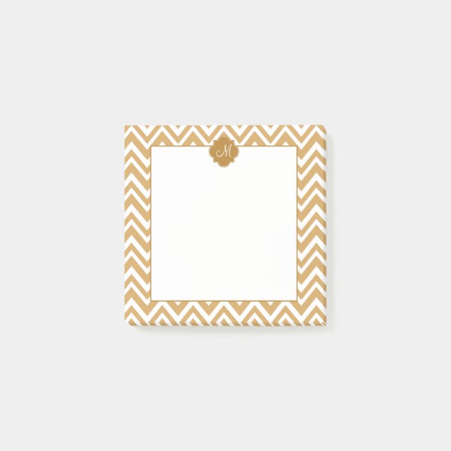 Monogram Guld Chevron Mönster Post-it Block (Framsida)