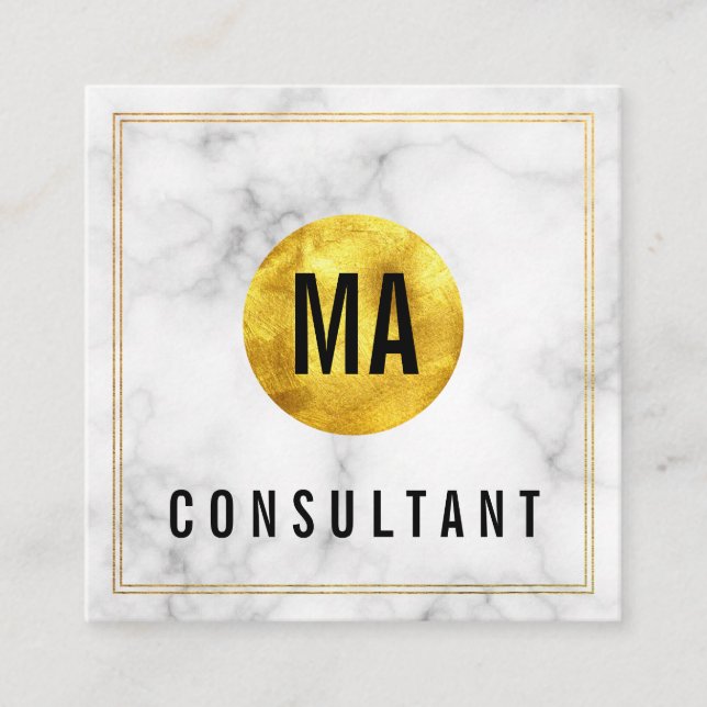 Monogram Guld Circle Marble Fyrkantigt Visitkort (Framsida)