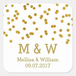 Monogram Guld Confetti Wedding Favor-Märkre Fyrkantigt Klistermärke