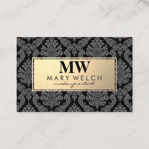 Monogram Guld Damask Pattern Guld Ram Tidsbeställning Kort