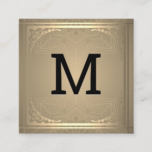 Monogram | Guld Decorative Gräns Square Business Fyrkantigt Visitkort (Framsida)