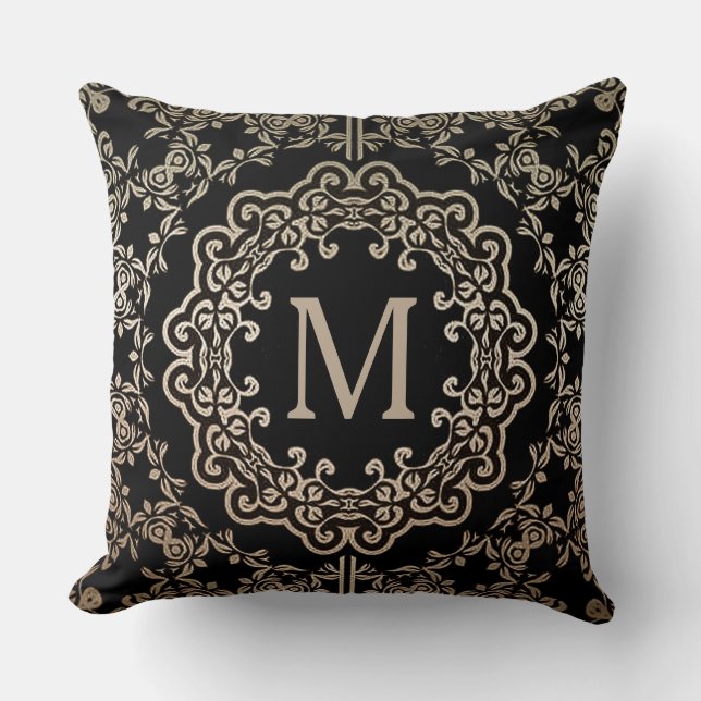 Monogram Guld Filigree Motif Dekorativ kudde (Framsida)
