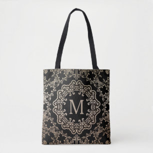 Monogram Guld Filigree Motif Tote Bag Tygkasse