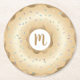 Monogram guld foil doughnut-skript med fetstil lyx underlägg papper rund