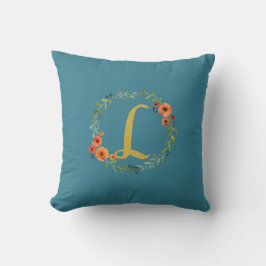 Monogram Guld, första L Cushion Teal Kudde
