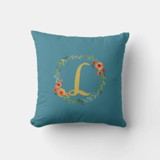 Monogram Guld, första L Cushion Teal Kudde