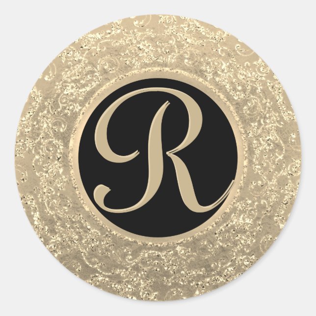 Monogram Guld Glam Seal Runt Klistermärke (Framsida)