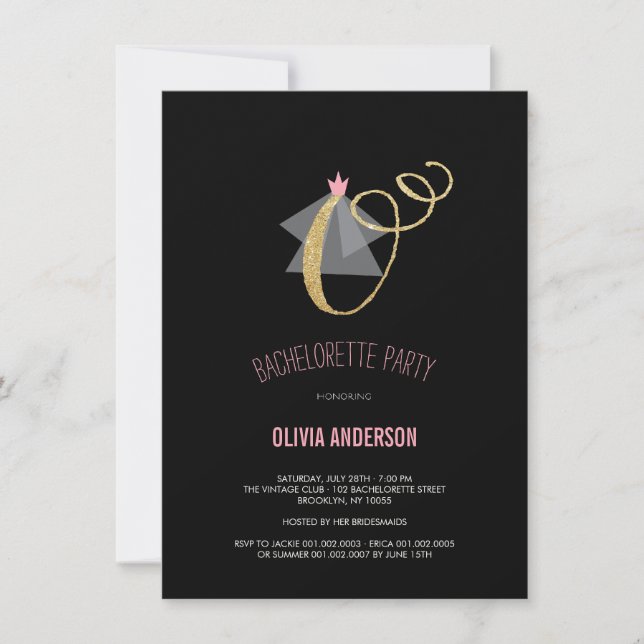 Monogram Guld Glitter Bachelorette Party Inbjudan (Framsida)