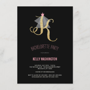 Monogram Guld Glitter Bachelorette Party Inbjudan