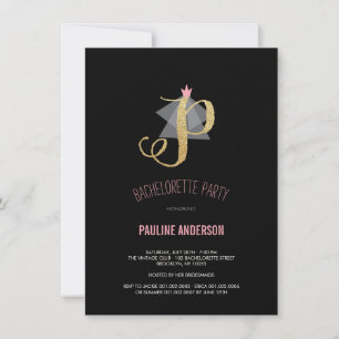 Monogram Guld Glitter Bachelorette Party Inbjudan