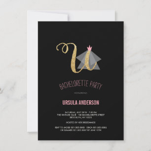 Monogram Guld Glitter Bachelorette Party Inbjudan