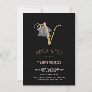 Monogram Guld Glitter Bachelorette Party Inbjudan